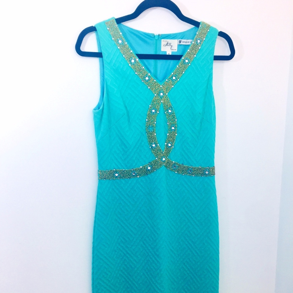 MILLY Turquoise beaded cocktail dress